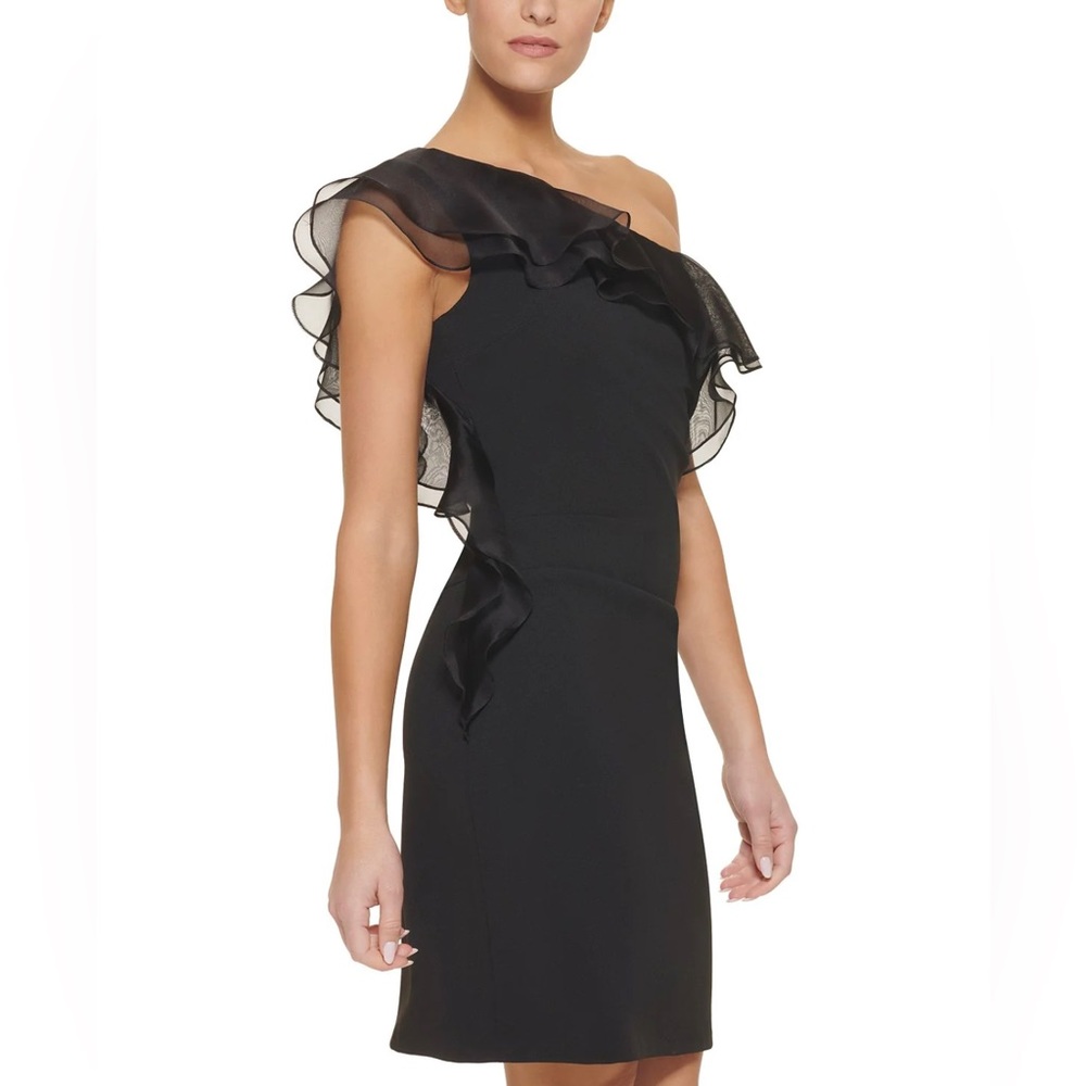 DKNY Women’s One Shoulder Ruffled Dress Black Size 6 - Picture 3 of 3